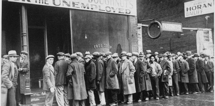 Line outside of a soup kitchen during the great depression