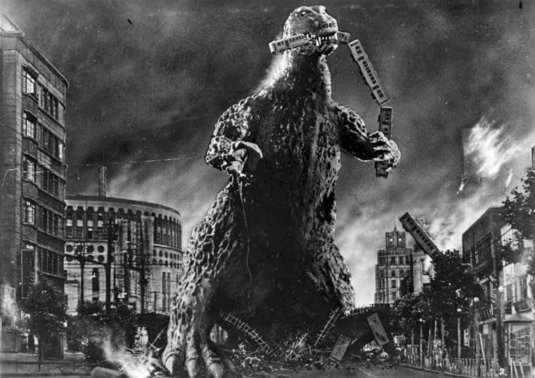 Godzilla eating a train